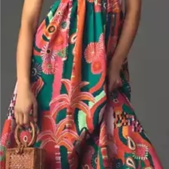 Farm Rio x Anthropologie Women's Pleated Palm Midi Dress Multicolor M - Picture 13 of 13